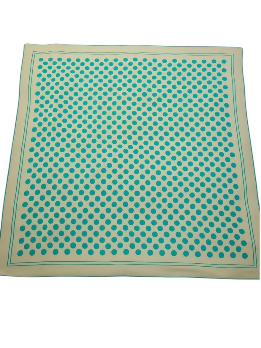 Vintage Silk Scarf Turquoise Polka Dot Ivory Bag Scarf 23x23